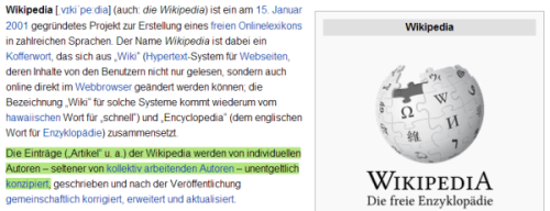 Der Wikipedia-Eintrag über die Wikpedia