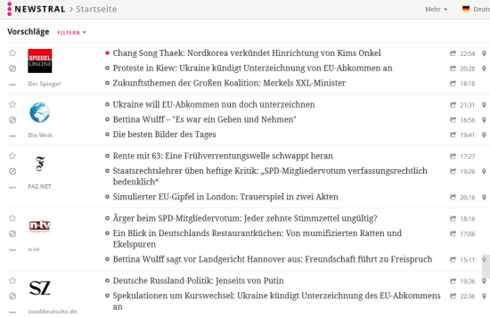 Screenshot des News-Aggregators Newstral.